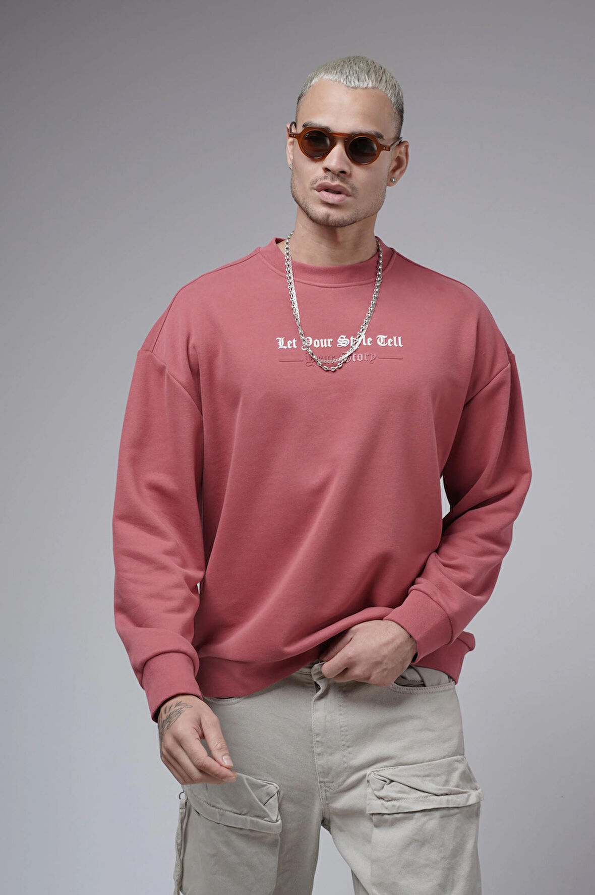 Oversize Kalıp Baskılı Yaka Kol Ribanalı Sweat