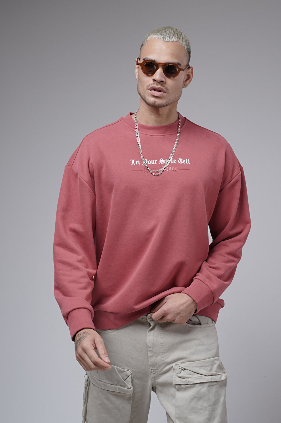 Oversize Kalıp Baskılı Yaka Kol Ribanalı Sweat