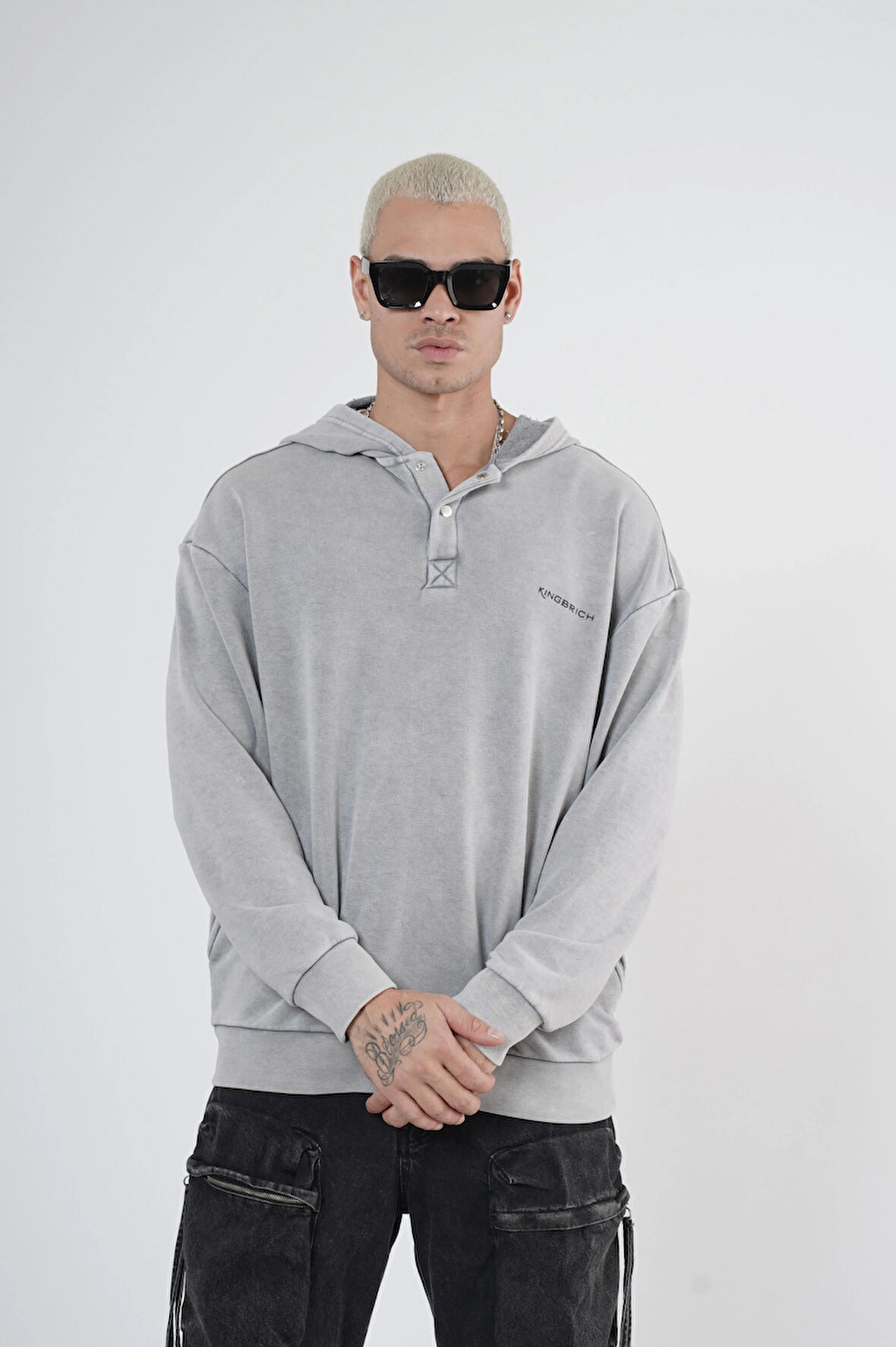 Kapüşonlu Çıt Çıt Detaylı Yıkamalı Oversiza Kalıp Sweatshirt