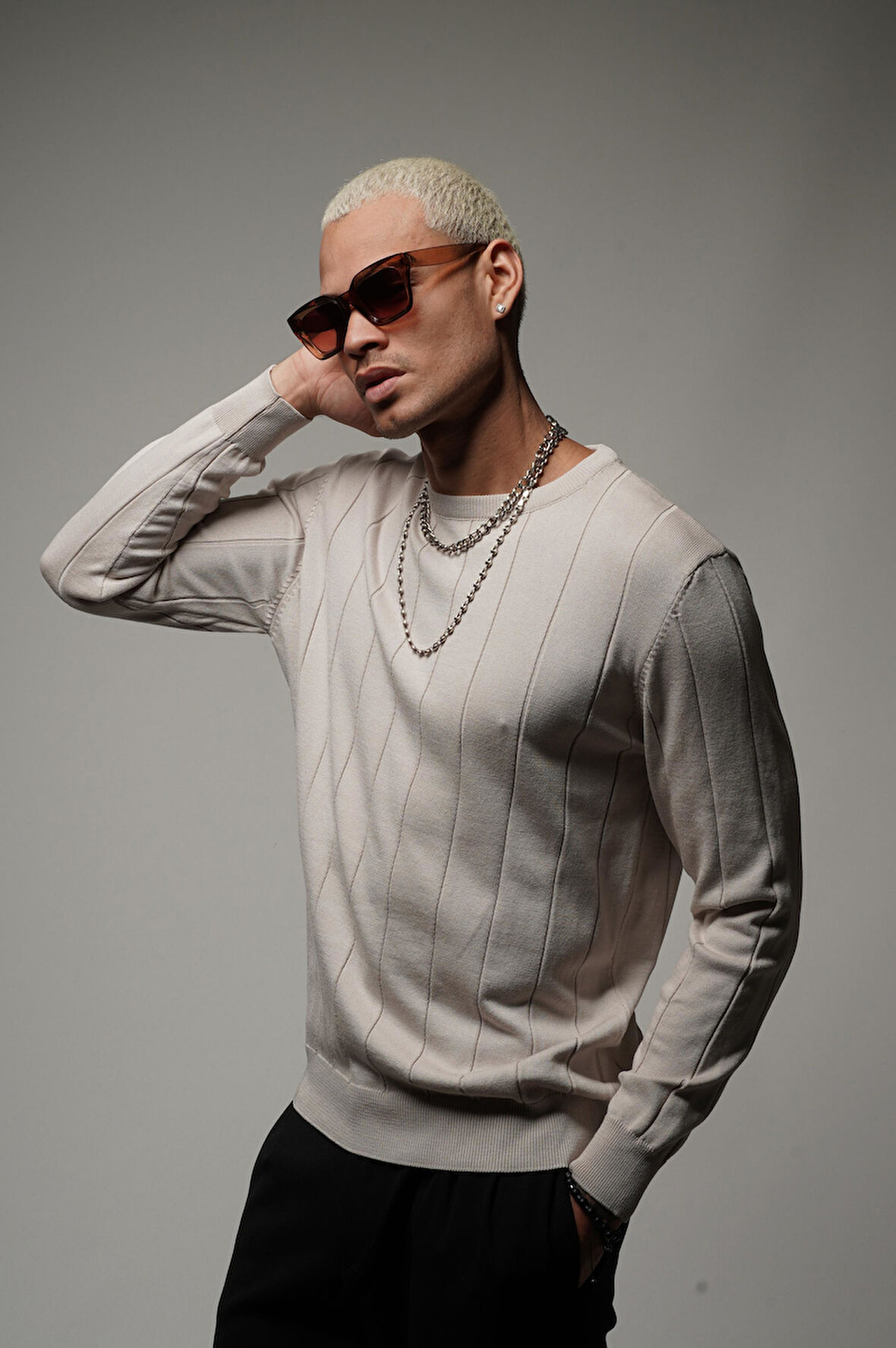 King Brich Bisiklet Yaka Fitilli Esnek Triko Kazak