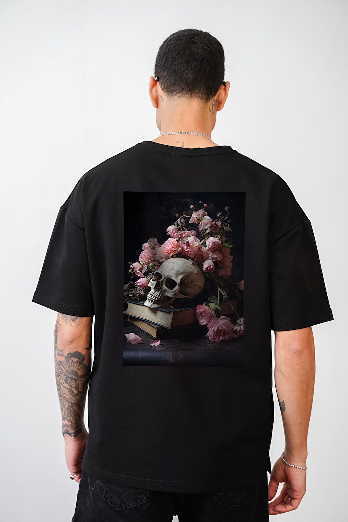 Oversize Kalıp Kuru Kafa Baskılı Unisex Tişört