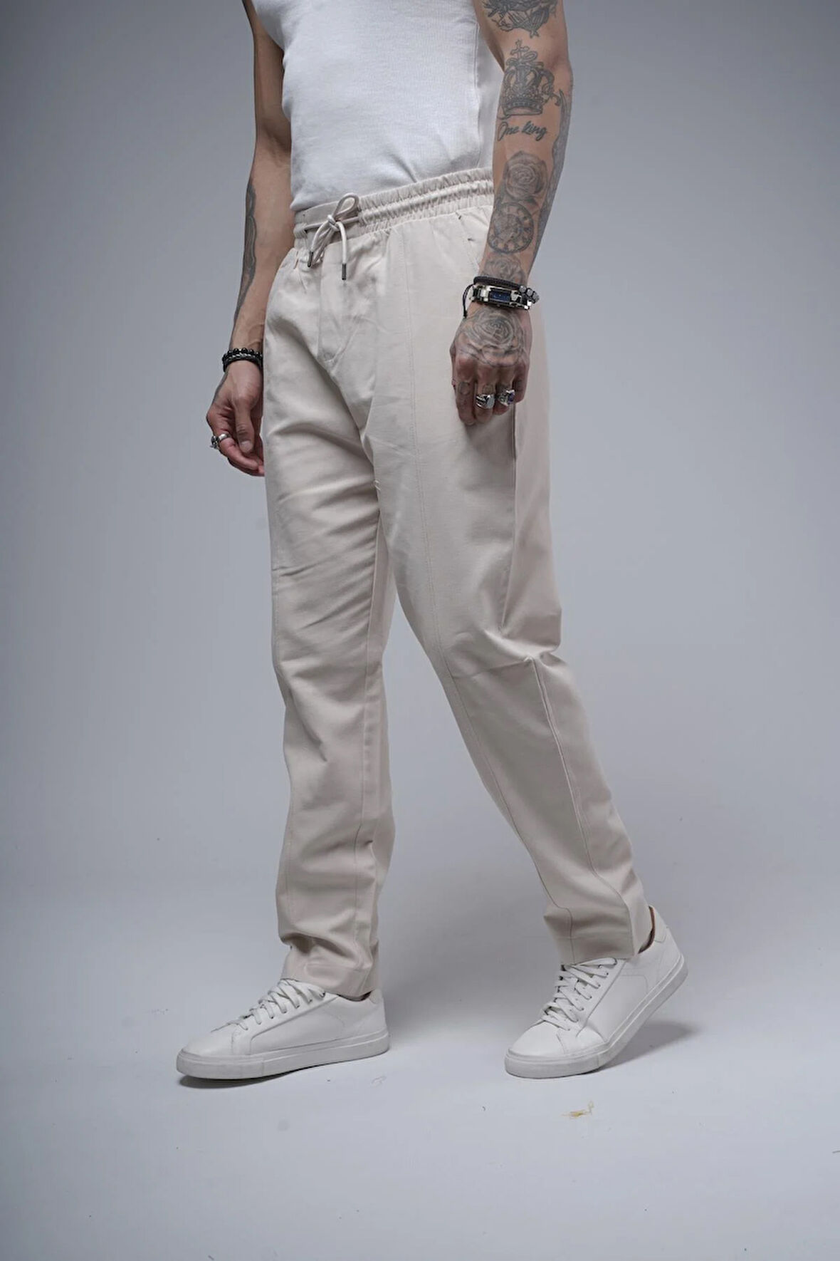 Boyfriend Kalıp Beli Lastikli Cepli Erkek Gabardin Pantolon