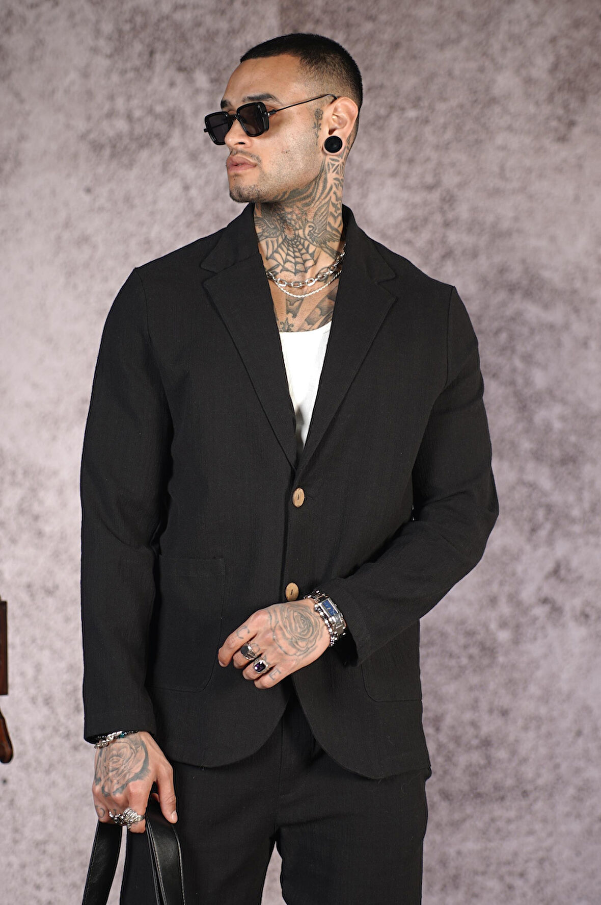 Regular Kalıp Blazer Keten Alt Üst Takım