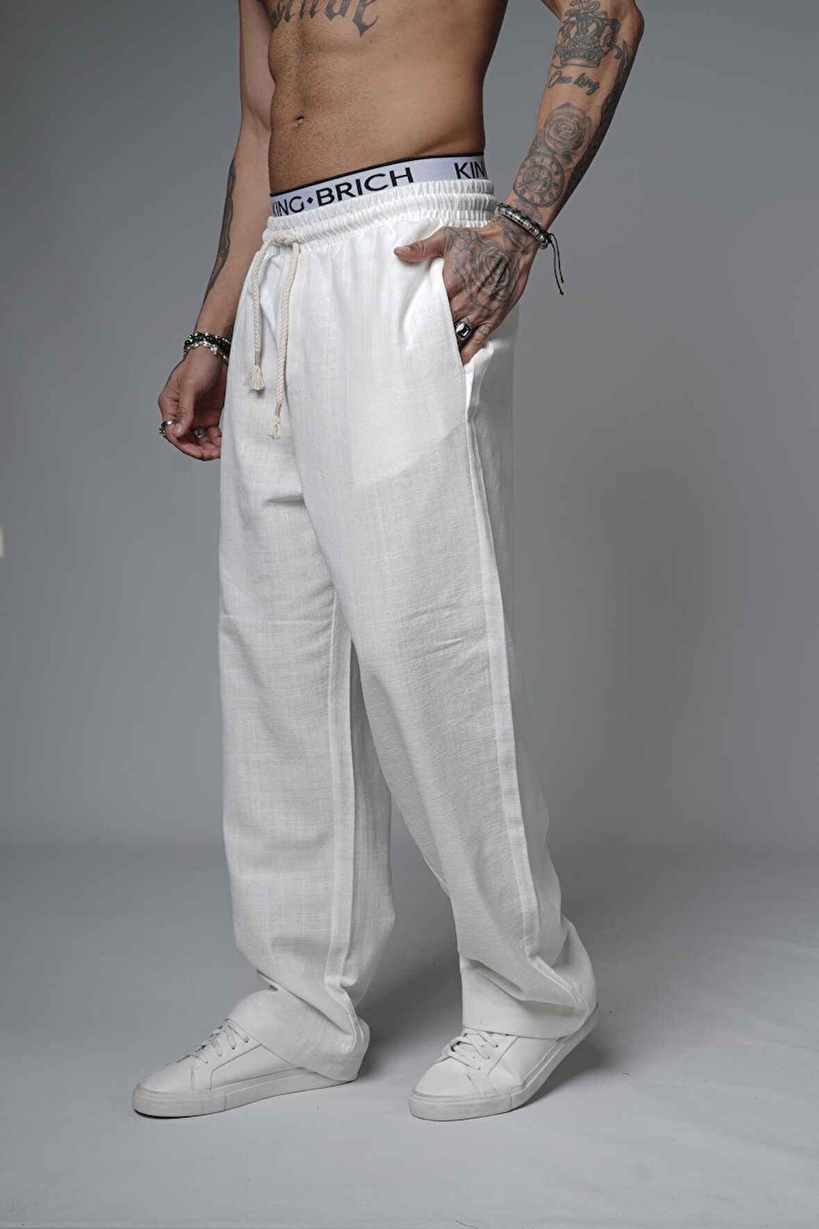 Baggy Kalıp Düz Keten Pantolon