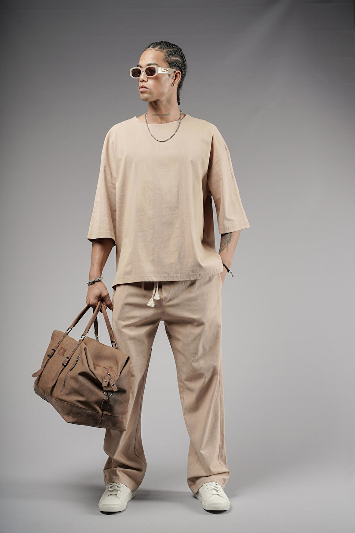 Oversize Kalıp Keten Alt Üst Takım