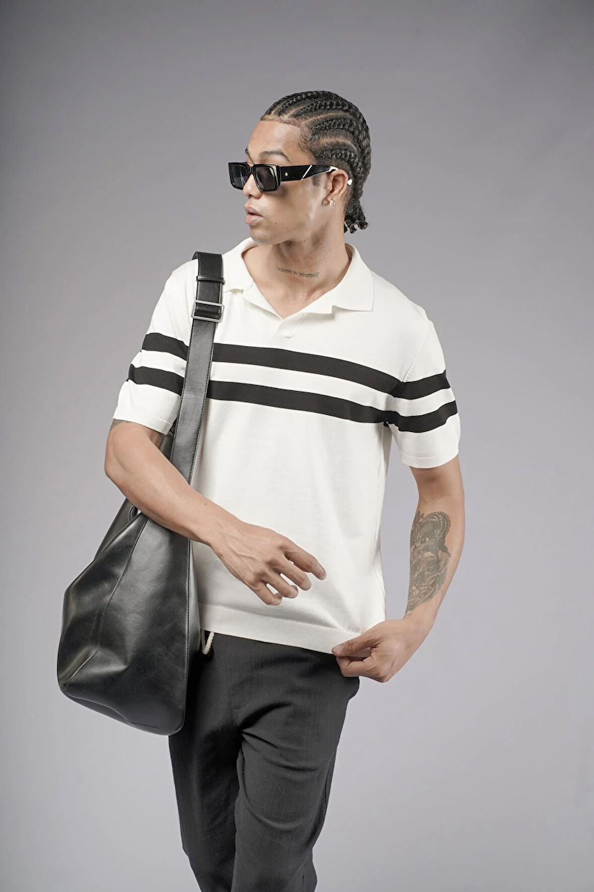 Polo Yaka Şeritli Regular Kalıp Erkek Triko Tişört