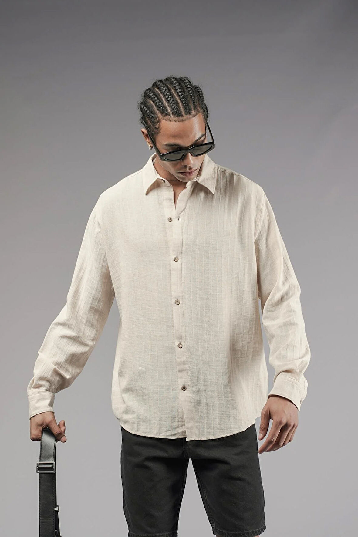 Uzun Kol Düz Keten Gömlek