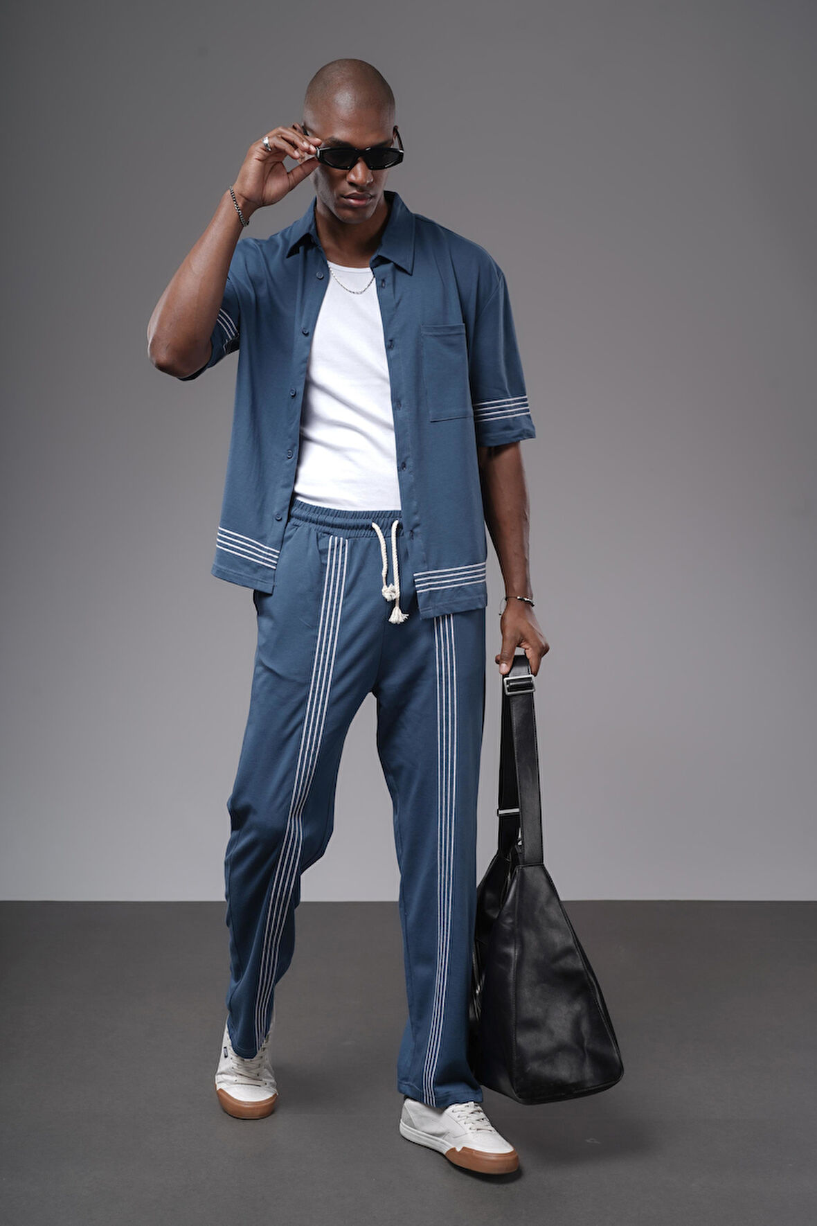 Şeritli Oversize Kalıp Alt Üst Takım