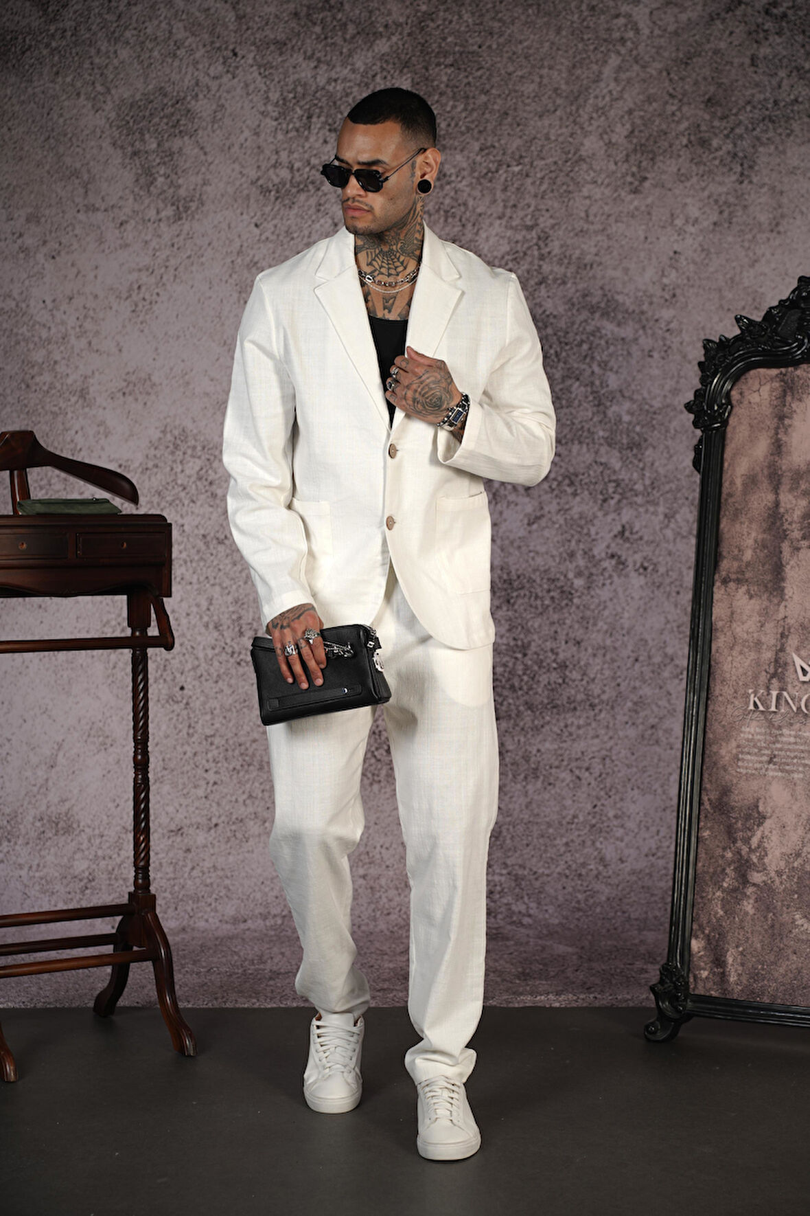 Regular Kalıp Blazer Keten Alt Üst Takım