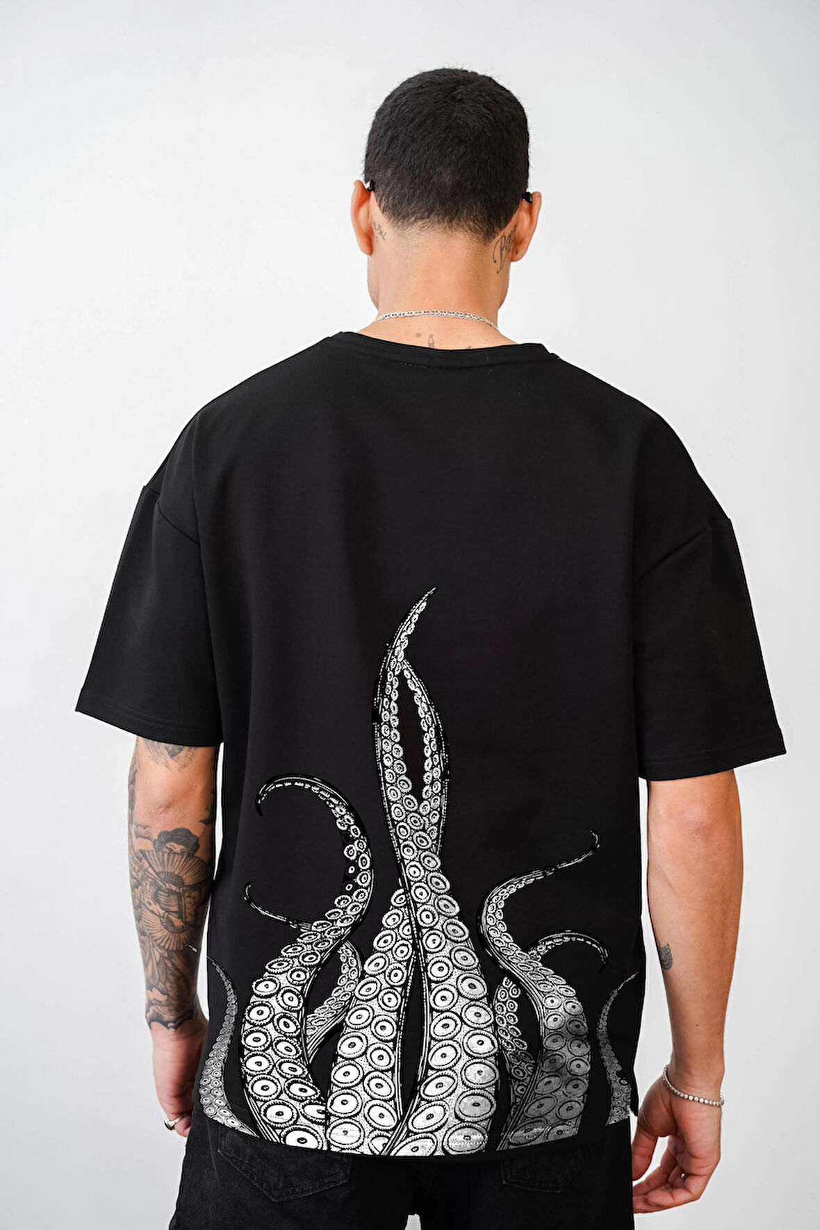 Ahtapot Baskılı Unisex Oversize Tişört