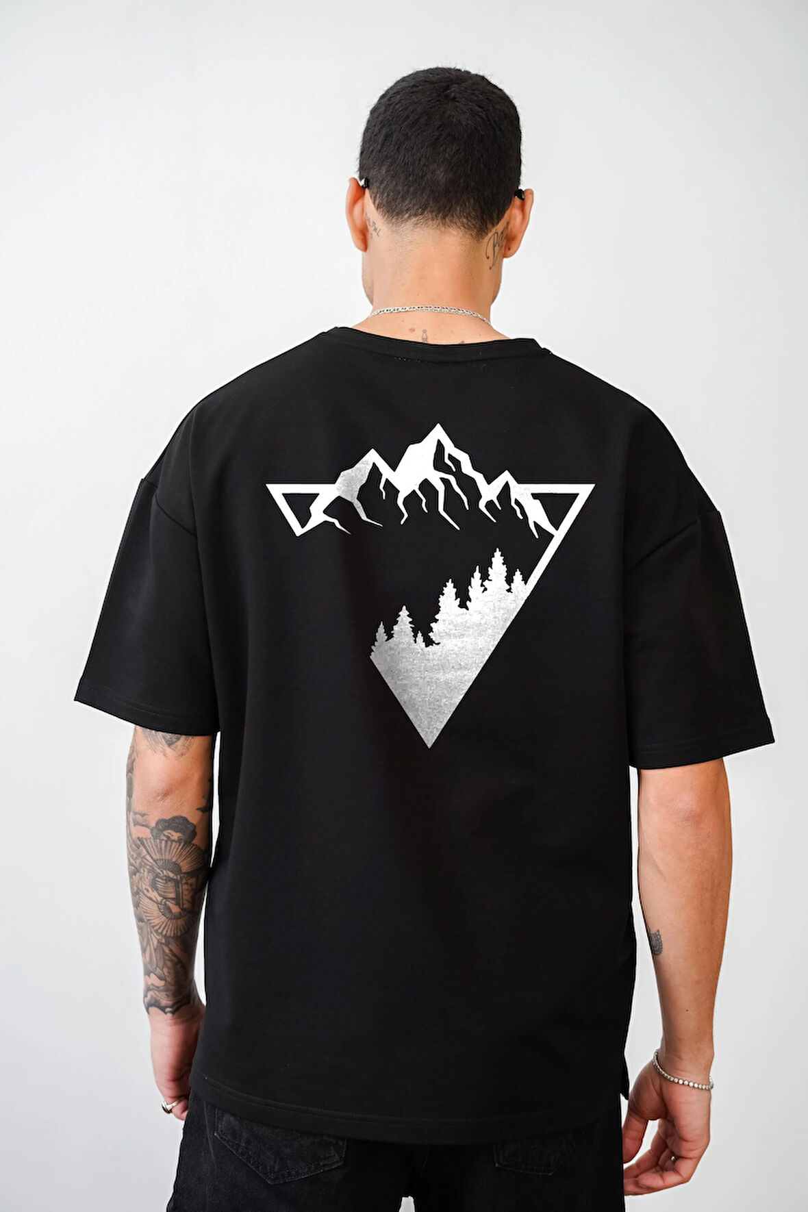 Dağ Baskılı Unisex Oversize Kalıp Tişört