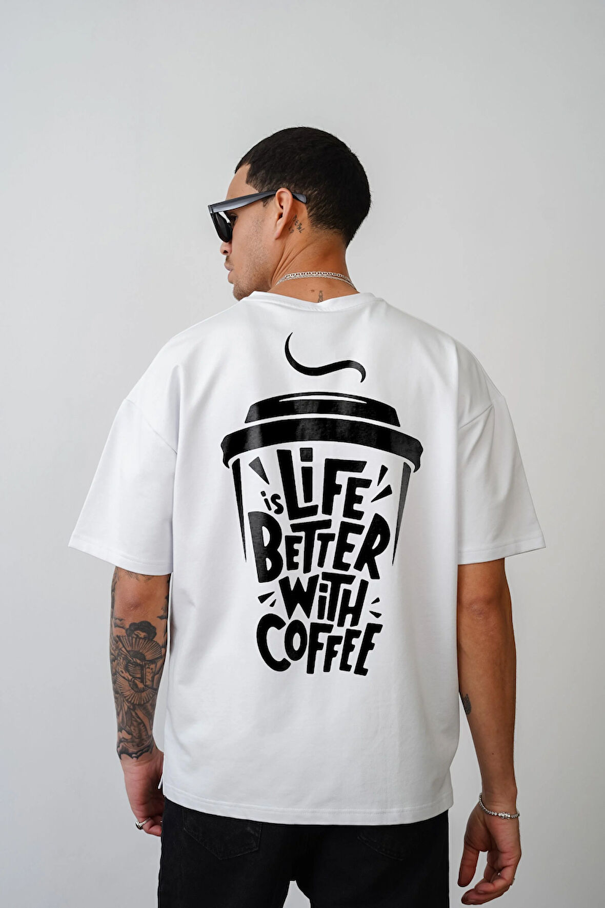 Coffee Cup Baskılı Unisex Oversize Kalıp Tişört