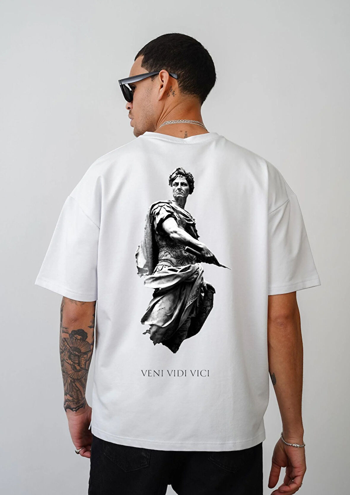 Veni Vidi Vici Baskılı Unisex Oversize Kalıp Tişört