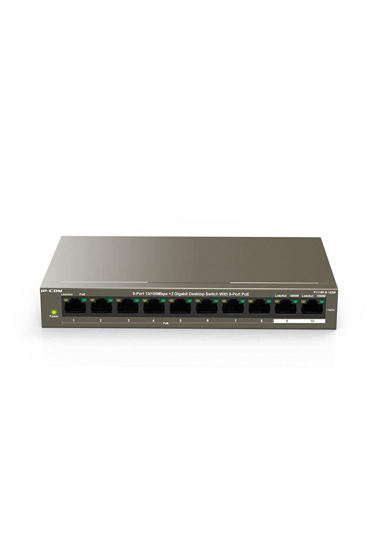 Ip-Com F1110P-8-102W Unmanaged,8*10/100Mbps+2*10/100/1000Mbpsdesktop Poe Switch,Poe Pwr Bud.99W,Meta