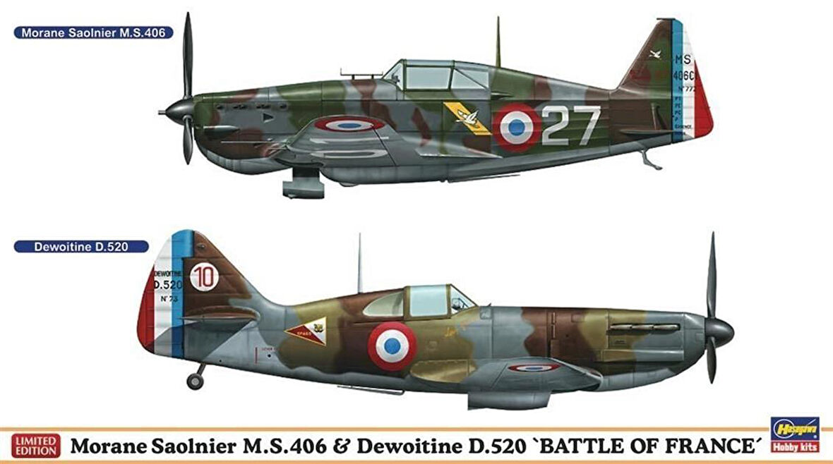 Hasegawa 1941 1/72 Ölçek, Morane Saulnier M.S.406 & Dewoitine D.5 (Limited Edition), Savaş Uçağı Plastik Model Kiti