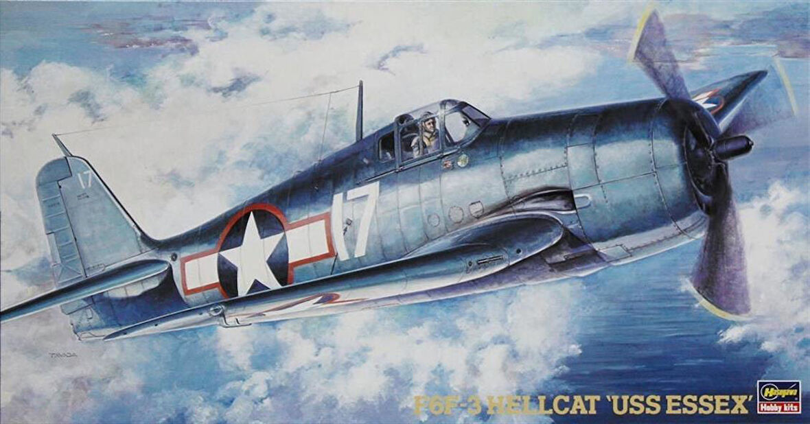 Hasegawa JT34 9134 1/48 Ölçek, F6F-3 Hellcat (USS Essex), Savaş Uçağı Plastik Model Kiti