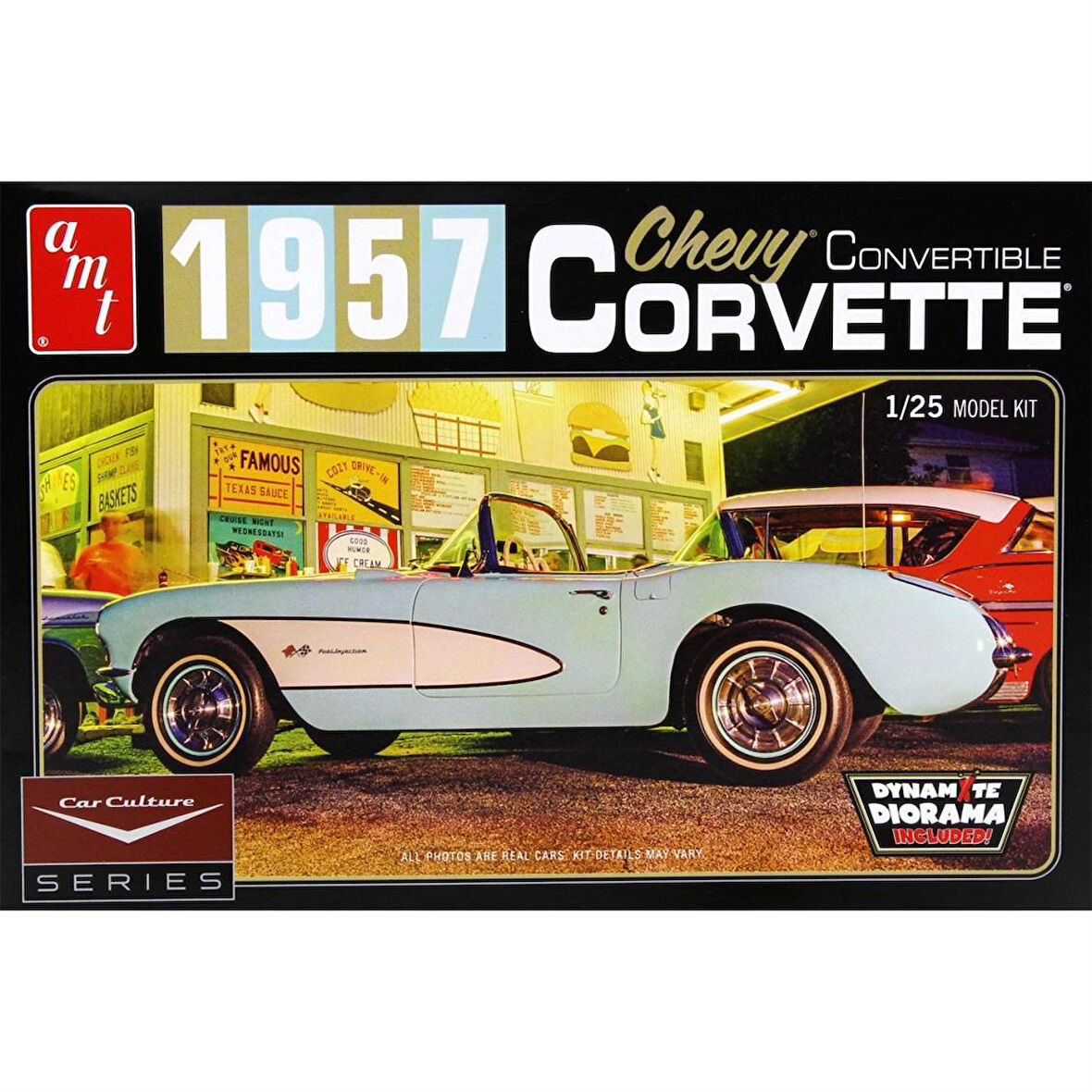 AMT 1016 1/25 Ölçek, 1957 Chevy Corvette Convertible Molded in Aqua Araba, Plastik Model kiti