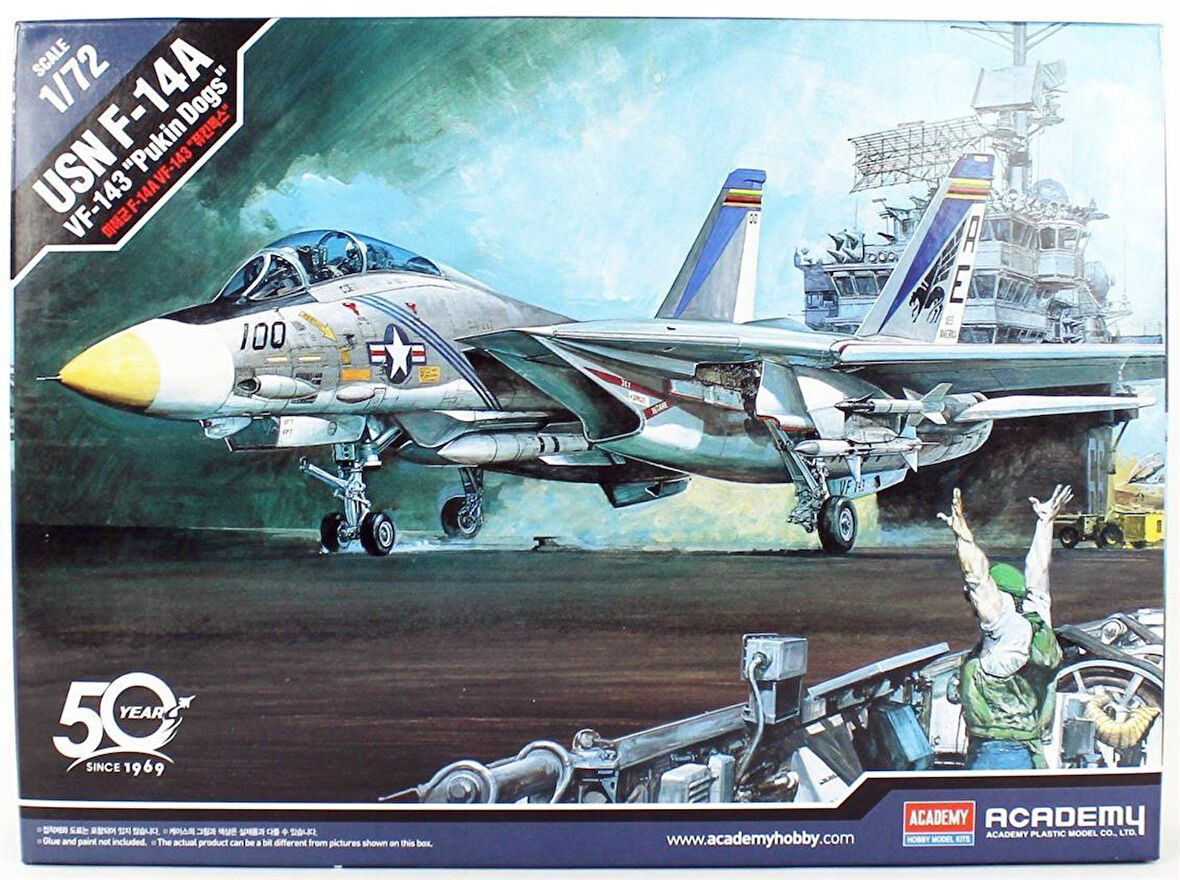 Academy 12563 1/72 Ölçek, USN F-14A (VF-143 Pukin Dogs) Savaş Uçağı, Plastik Model kiti