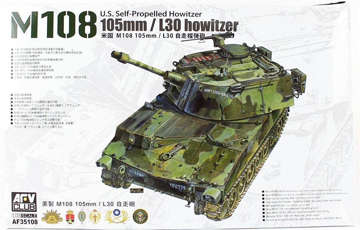 AFV Club AF35108 1/35 Ölçek, M108 105mm Kundağı Motorlu Tankı, Plastik Model kiti