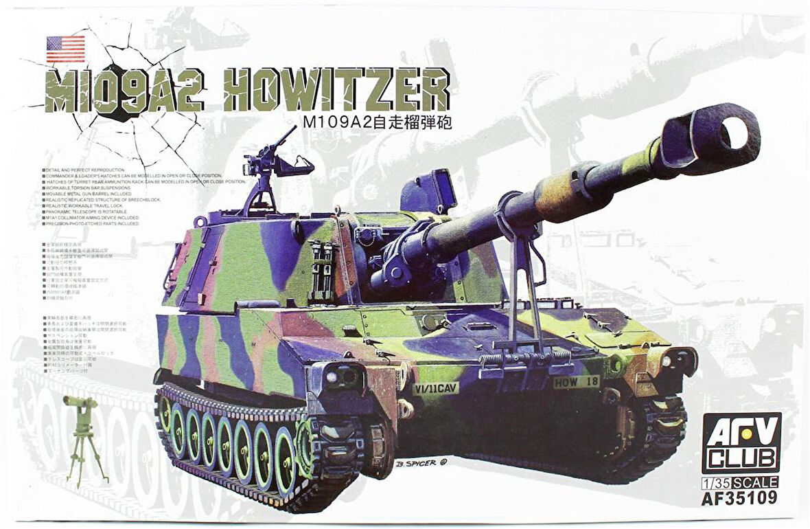 AFV Club AF35109 1/35 Ölçek, M109A2 HOWITZER, Hedefleme Cihazlı Obüs Tankı, Plastik Model kiti