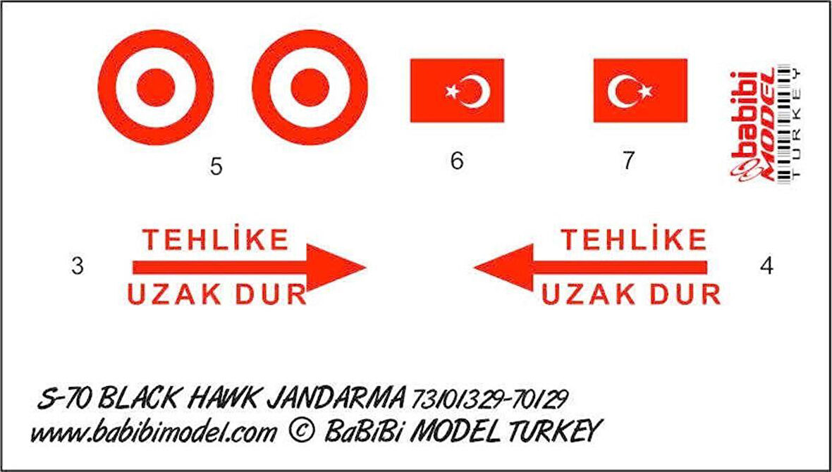 Babibi DBT01233 1/144 Ölçek, S-70, Jandarma 701329, Dekal Çıkartma
