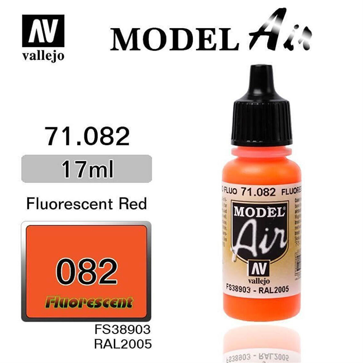 Vallejo 71082 18 ml. Fluorescentrescent Red, Model Air Serisi Model Boyası