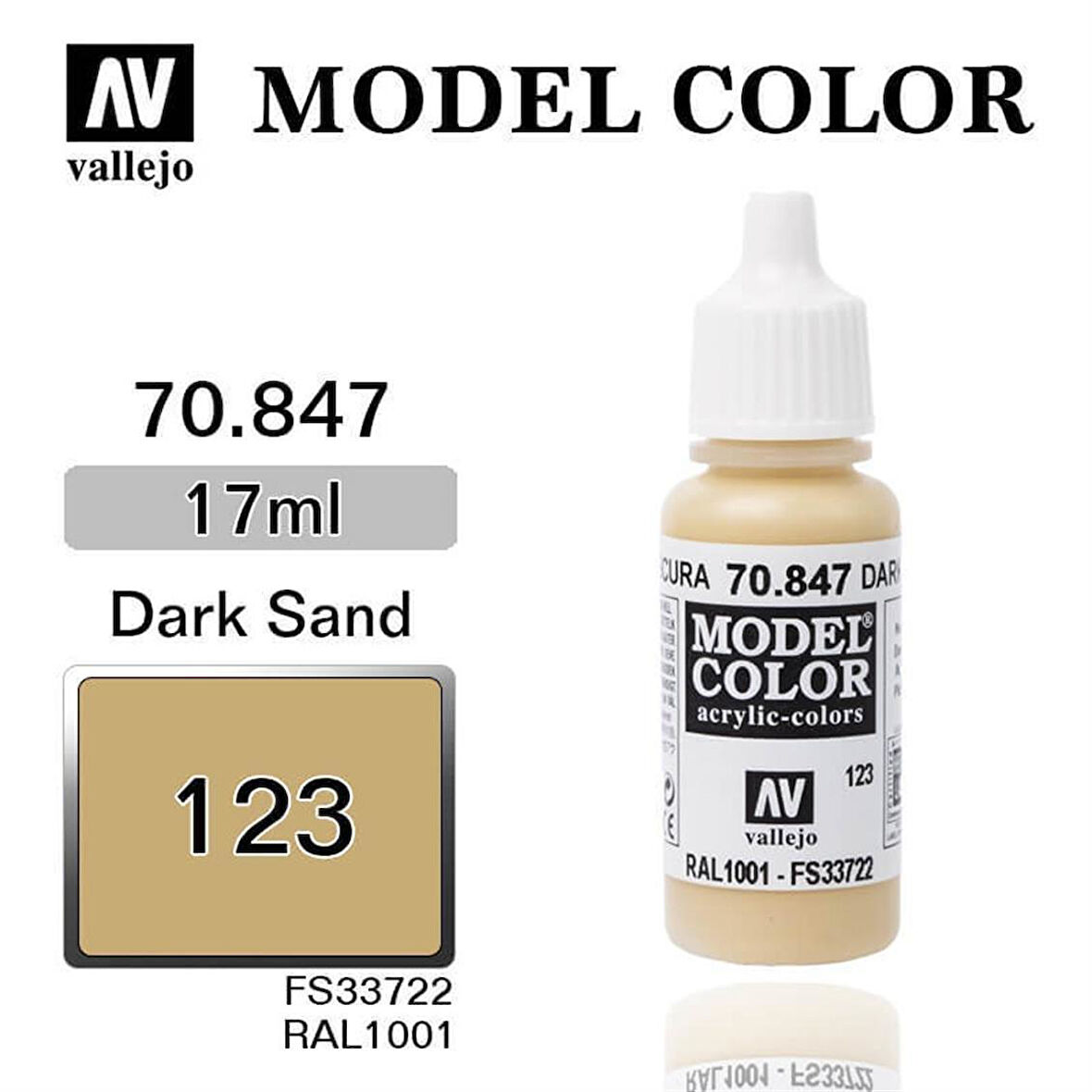 Vallejo 70847 18 ml. (123) Dark Sand-Matt, Model Color Serisi Model Boyası