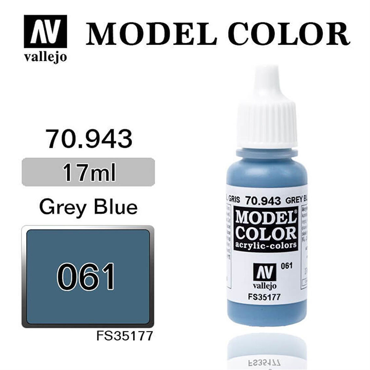 Vallejo 70943 18 ml. (61) Grey Blue-Matt, Model Color Serisi Model Boyası