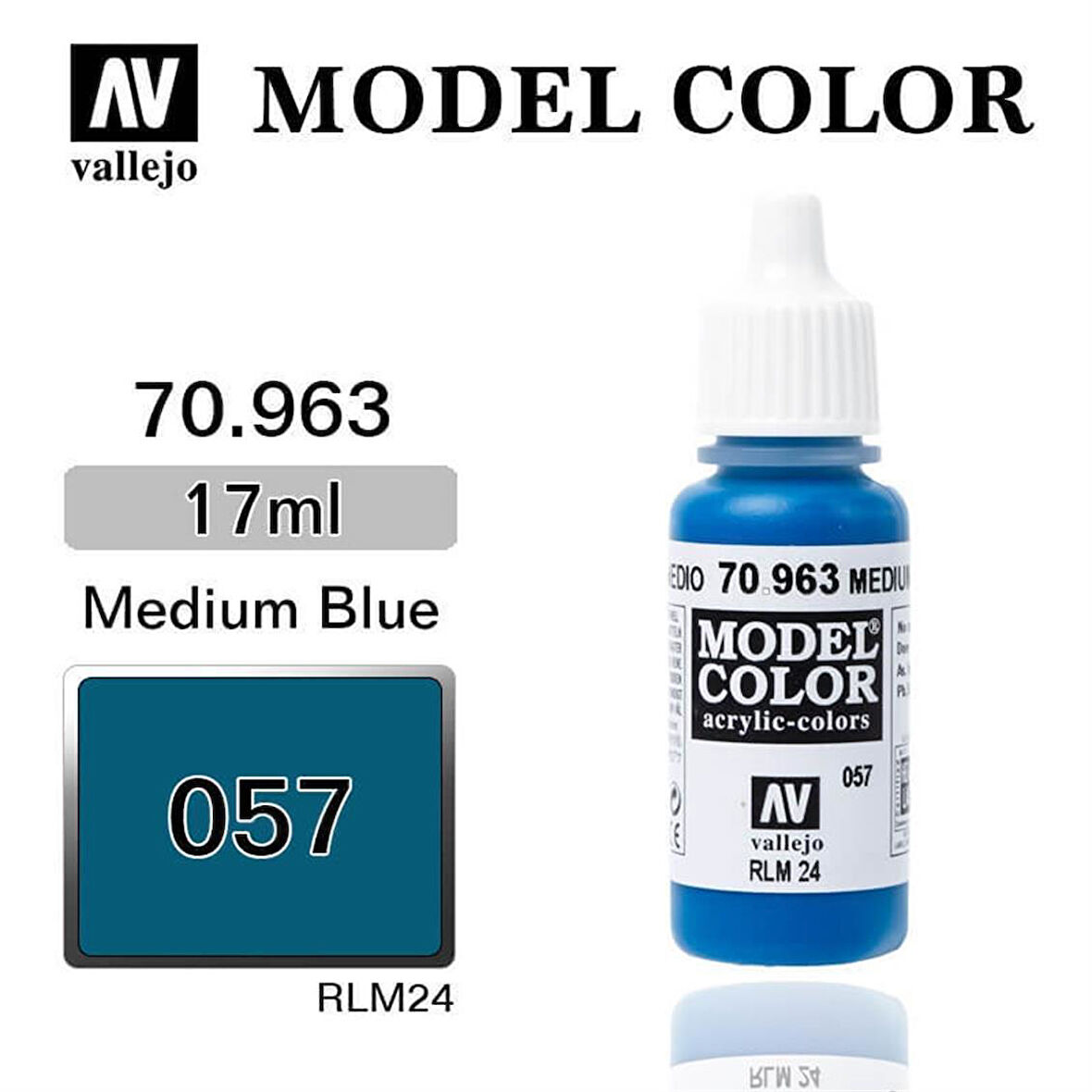 Vallejo 70963 18 ml. (57) Medium Blue-Matt, Model Color Serisi Model Boyası