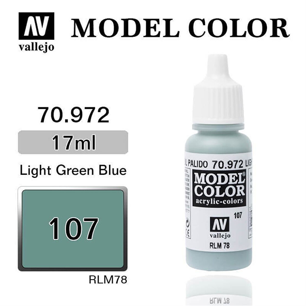 Vallejo 70972 18 ml. (107) Light Green Blue-Matt, Model Color Serisi Model Boyası