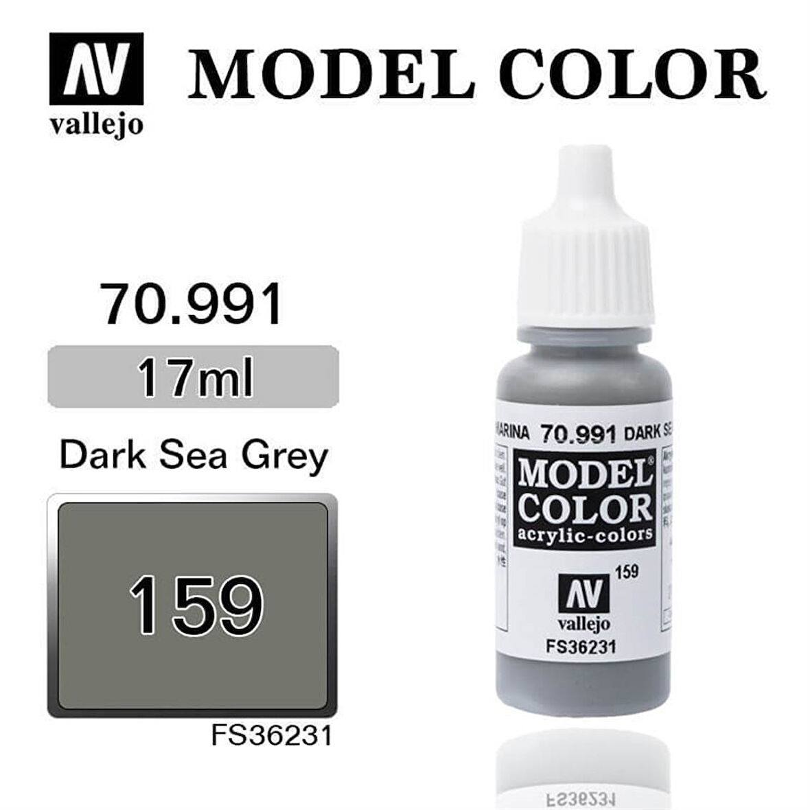 Vallejo 70991 18 ml. (159) Dark Sea Grey-Matt, Model Color Serisi Model Boyası
