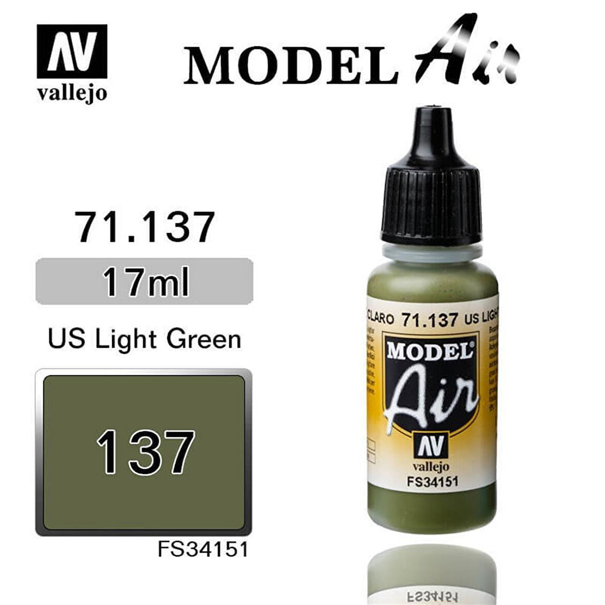 Vallejo 71137 18 ml. US Light Green, Model Air Serisi Model Boyası