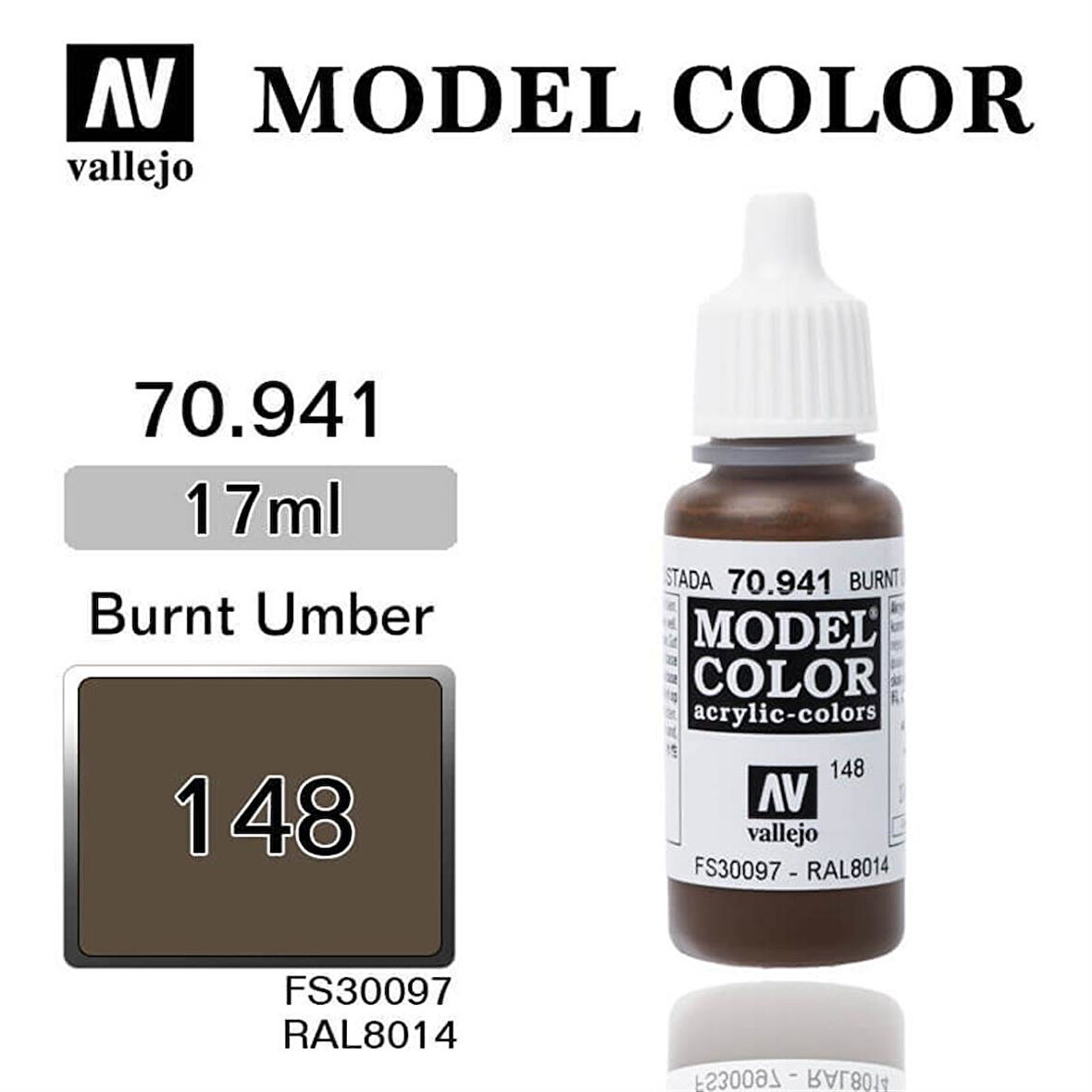 Vallejo 70941 18 ml. (148) Burnt Umber-Matt, Model Color Serisi Model Boyası