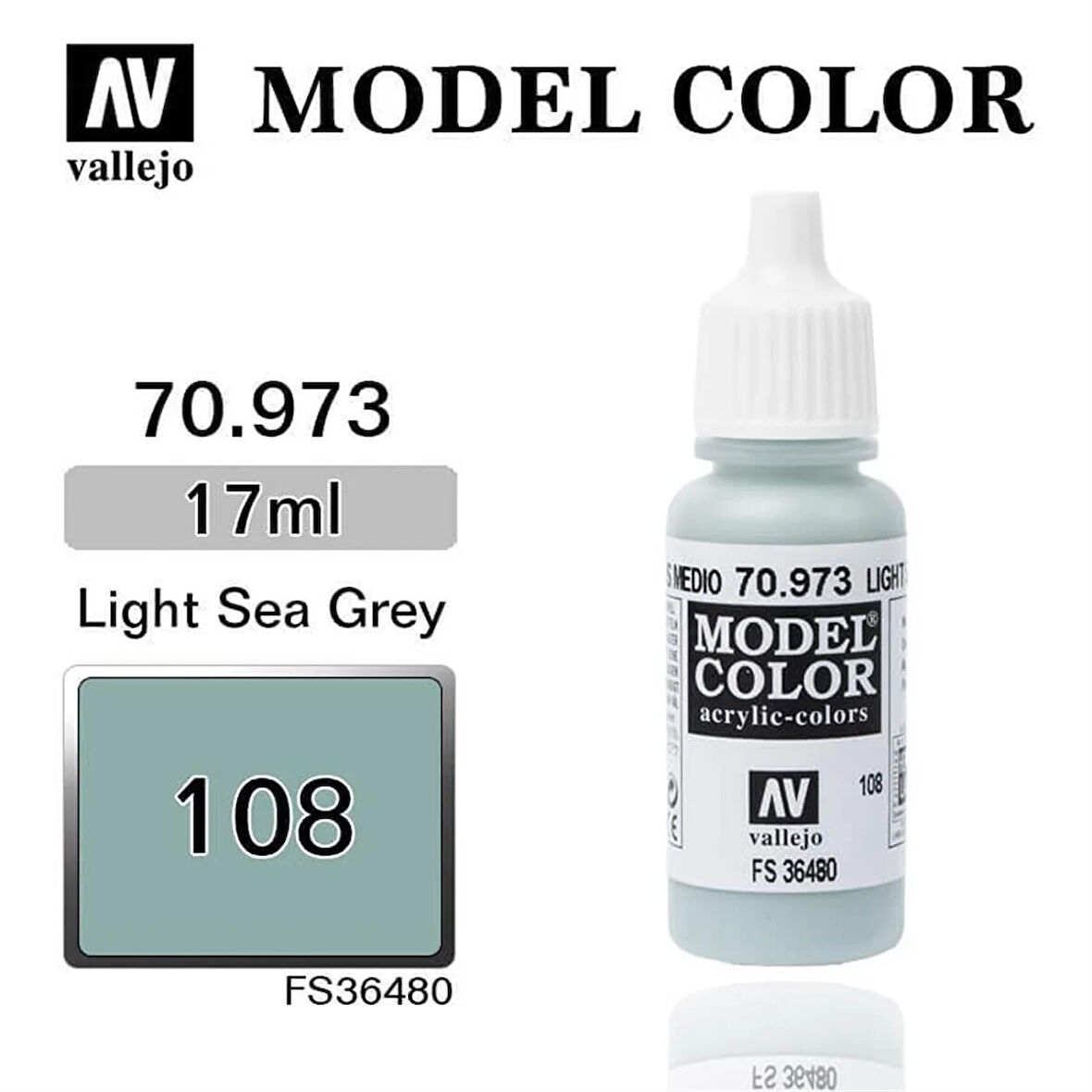 Vallejo 70973 18 ml. (108) Light Sea Grey-Matt, Model Color Serisi Model Boyası