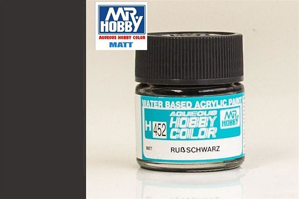 Mr.Hobby H-452 10 ml. Soot Black, Aqueous Serisi Model Boyası
