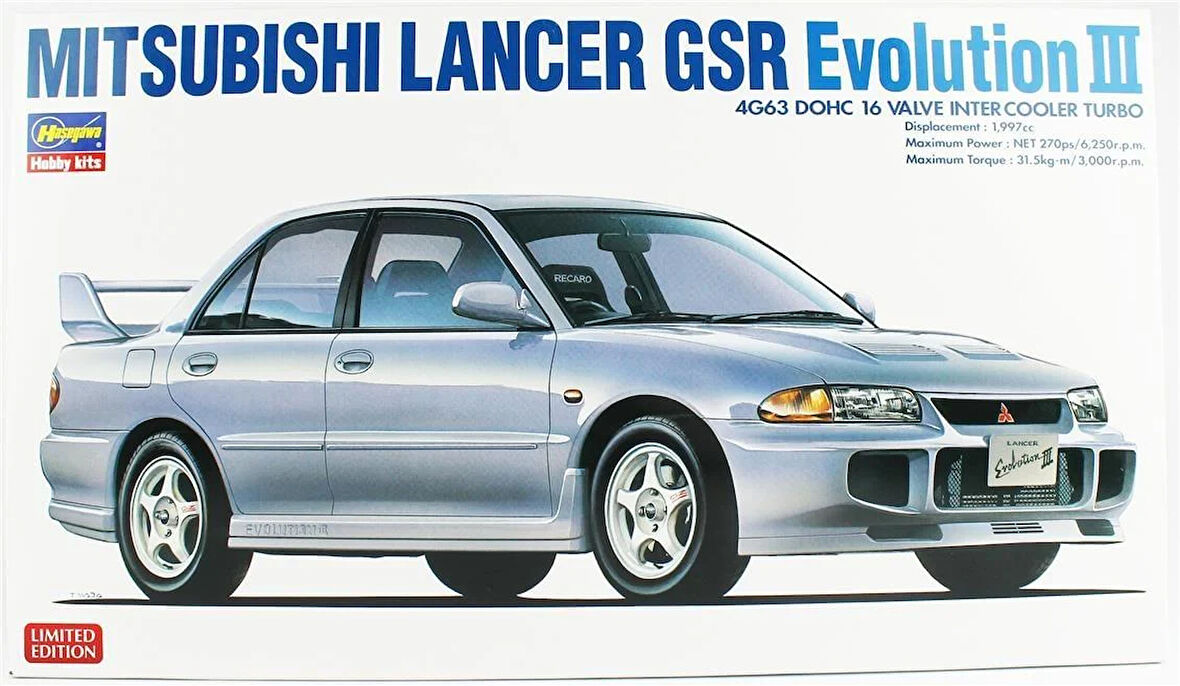 Hasegawa 20708 1/24 Ölçek, Mitsubishi Lancer GSR Evolution III, Otomobil Plastik Model Kiti