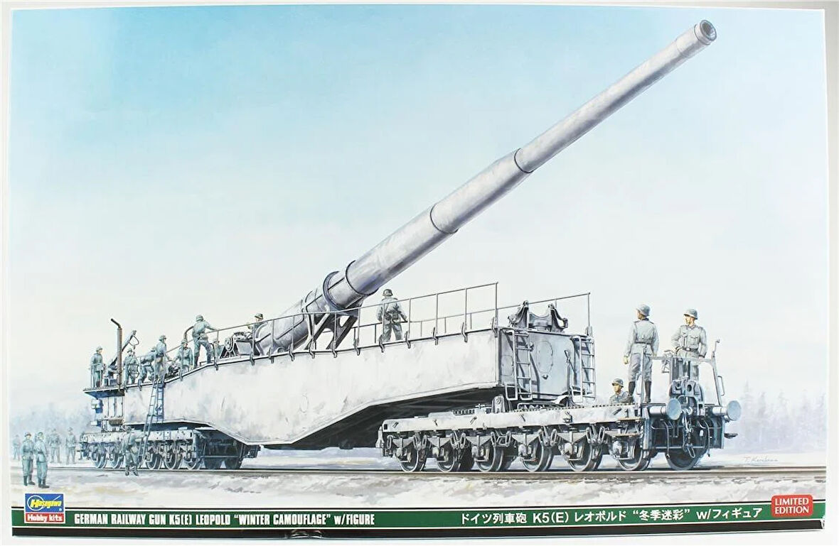 Hasegawa 30070 1/72 Ölçek, German Railway Gun K5 (E) Leopold Winter Camouflage w/Figure, Plastik Model Kiti
