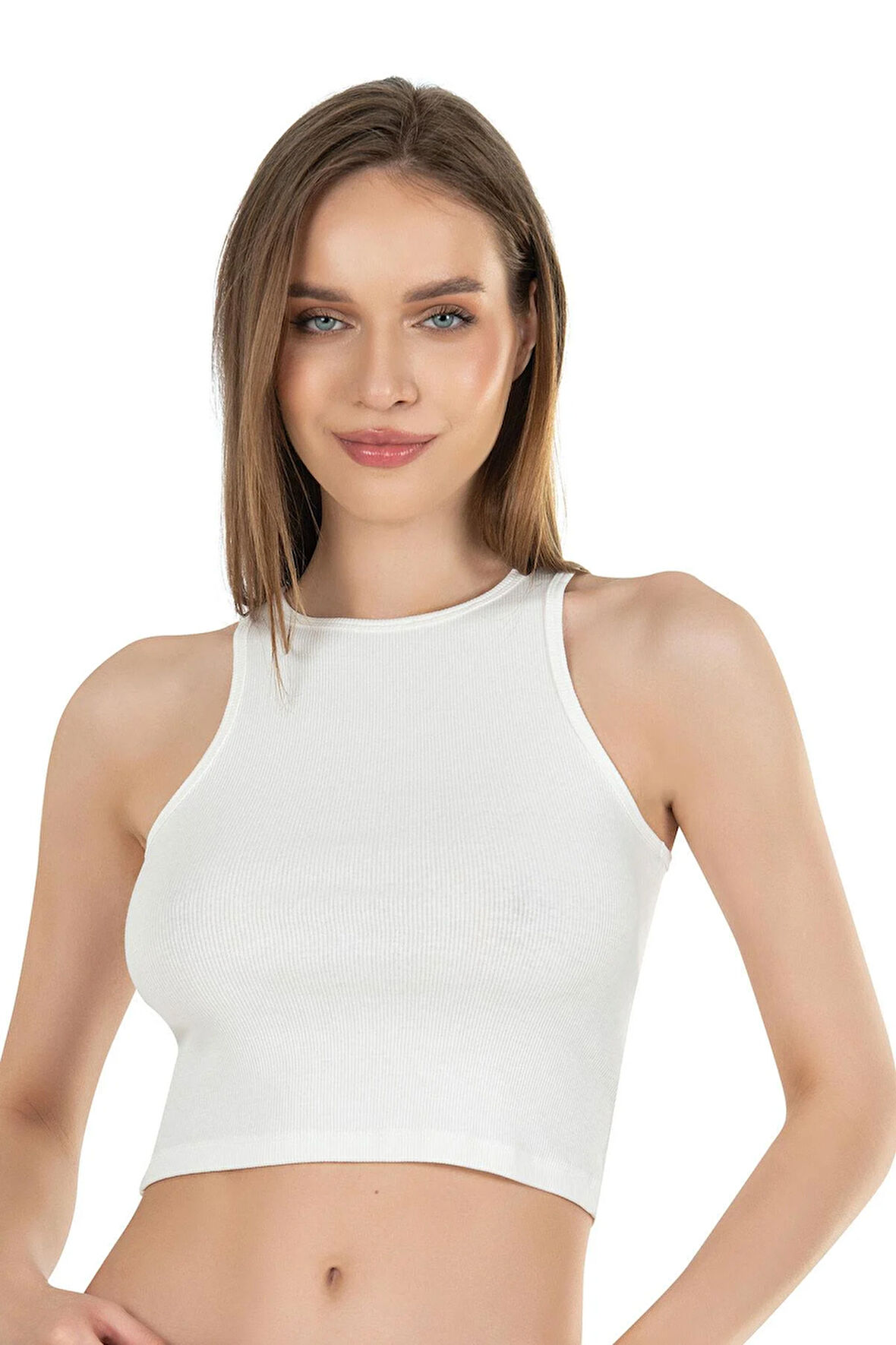 Kadın Pamuklu Crop Fitilli Örme Atlet | 26814