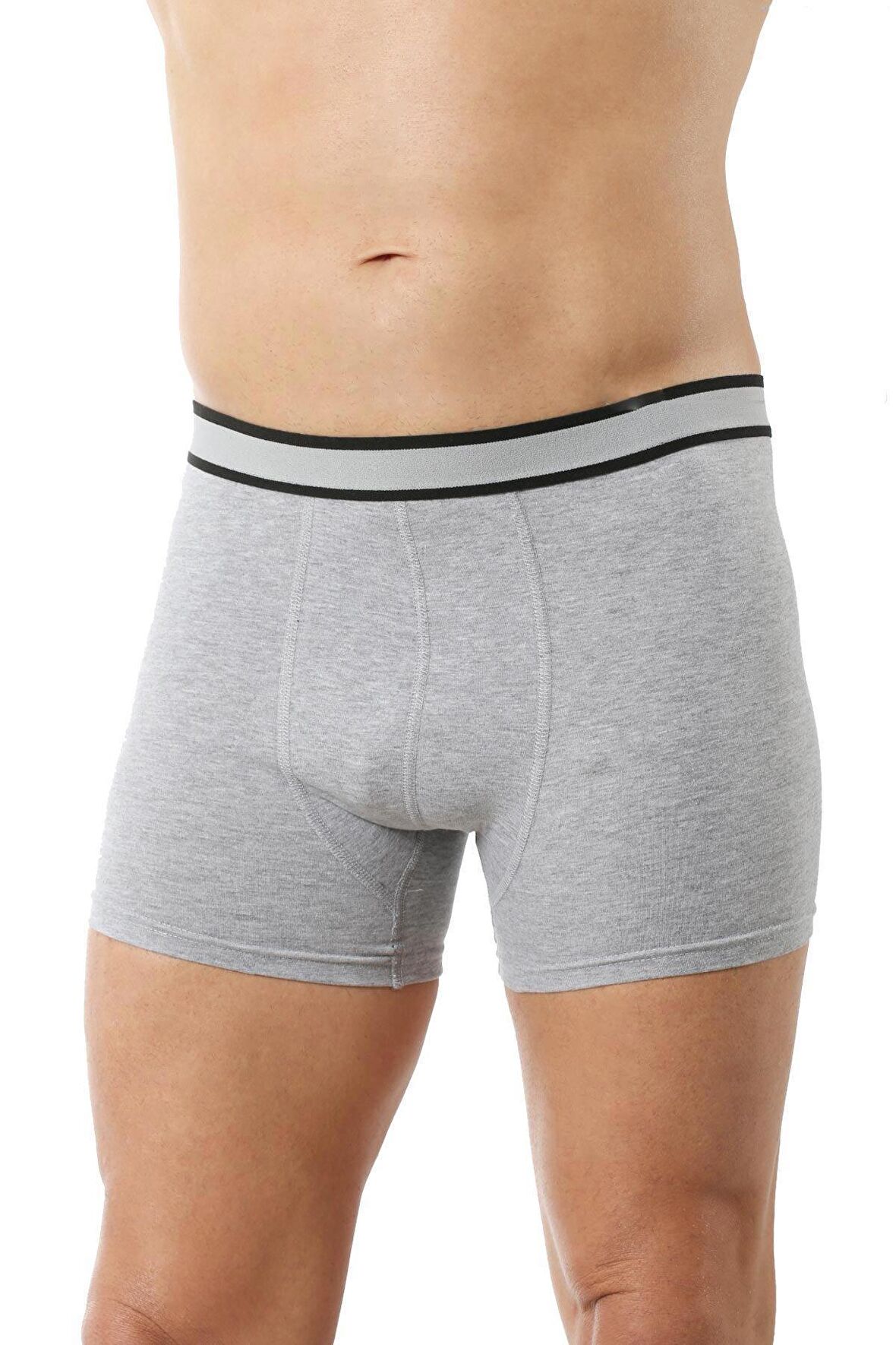 Erkek Pamuklu Likralı Boxer Gri Melanj | Kompedan K11226