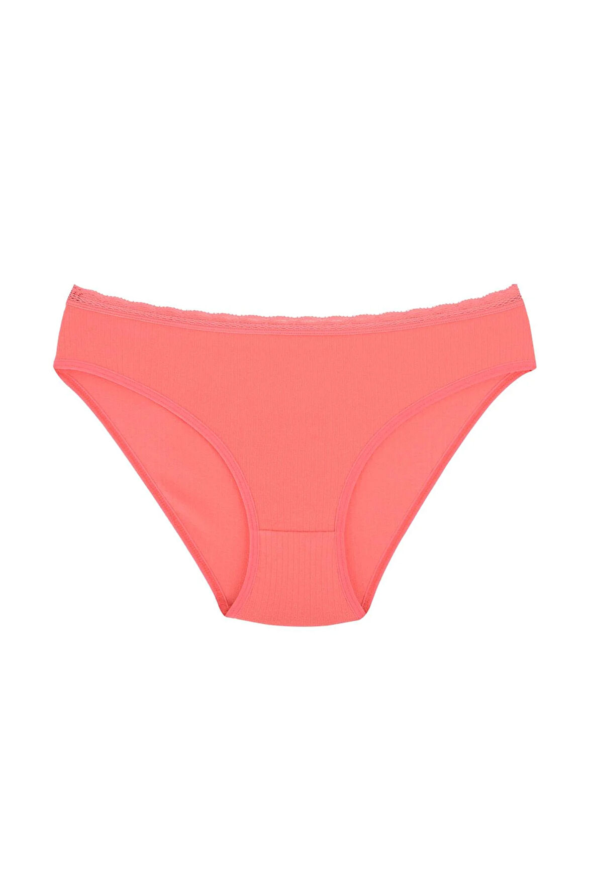 Fitilli Ribana Pamuklu Dantelli Esnek Slip Bikini Külot | Mercan