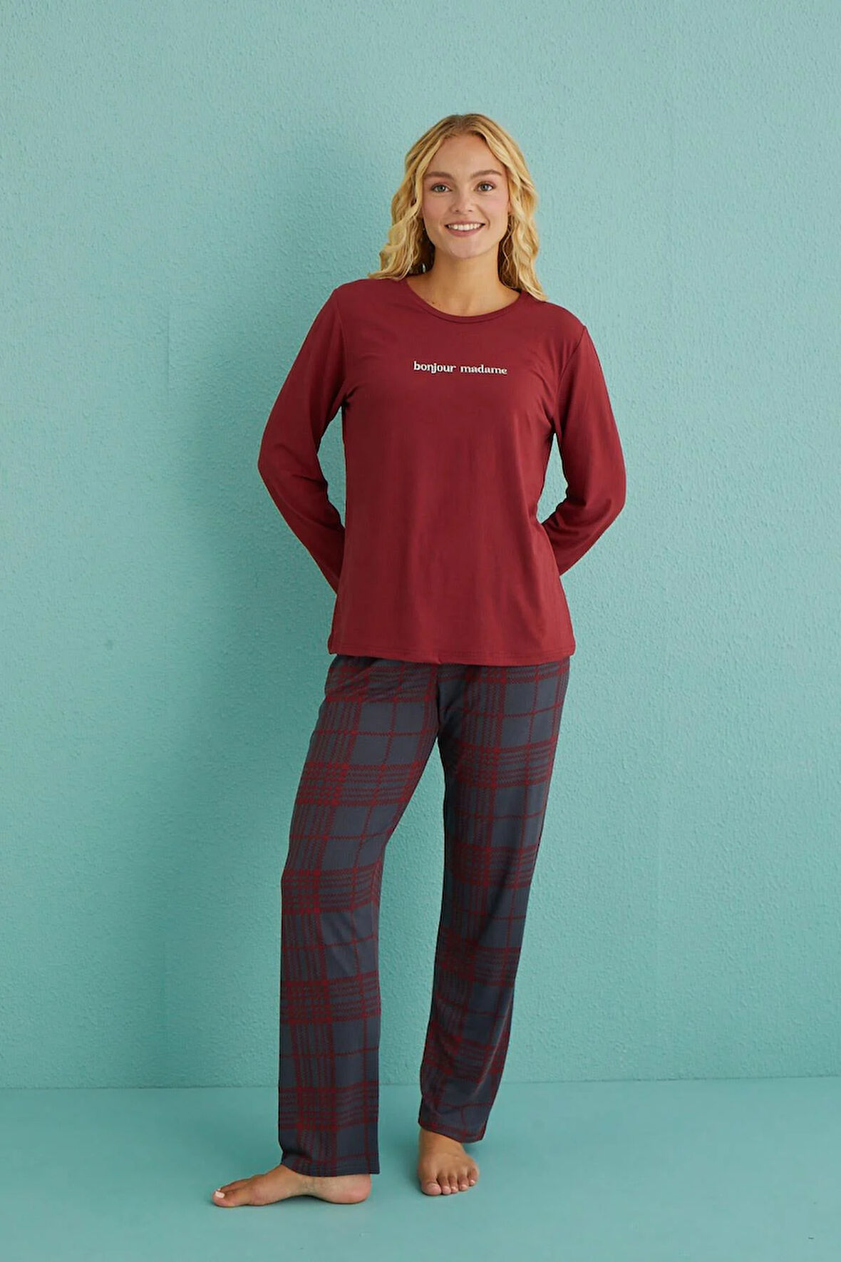 Kadın Genç Milan Bisiklet Yaka Uzun Kollu Pijama Takımı | 50902-42