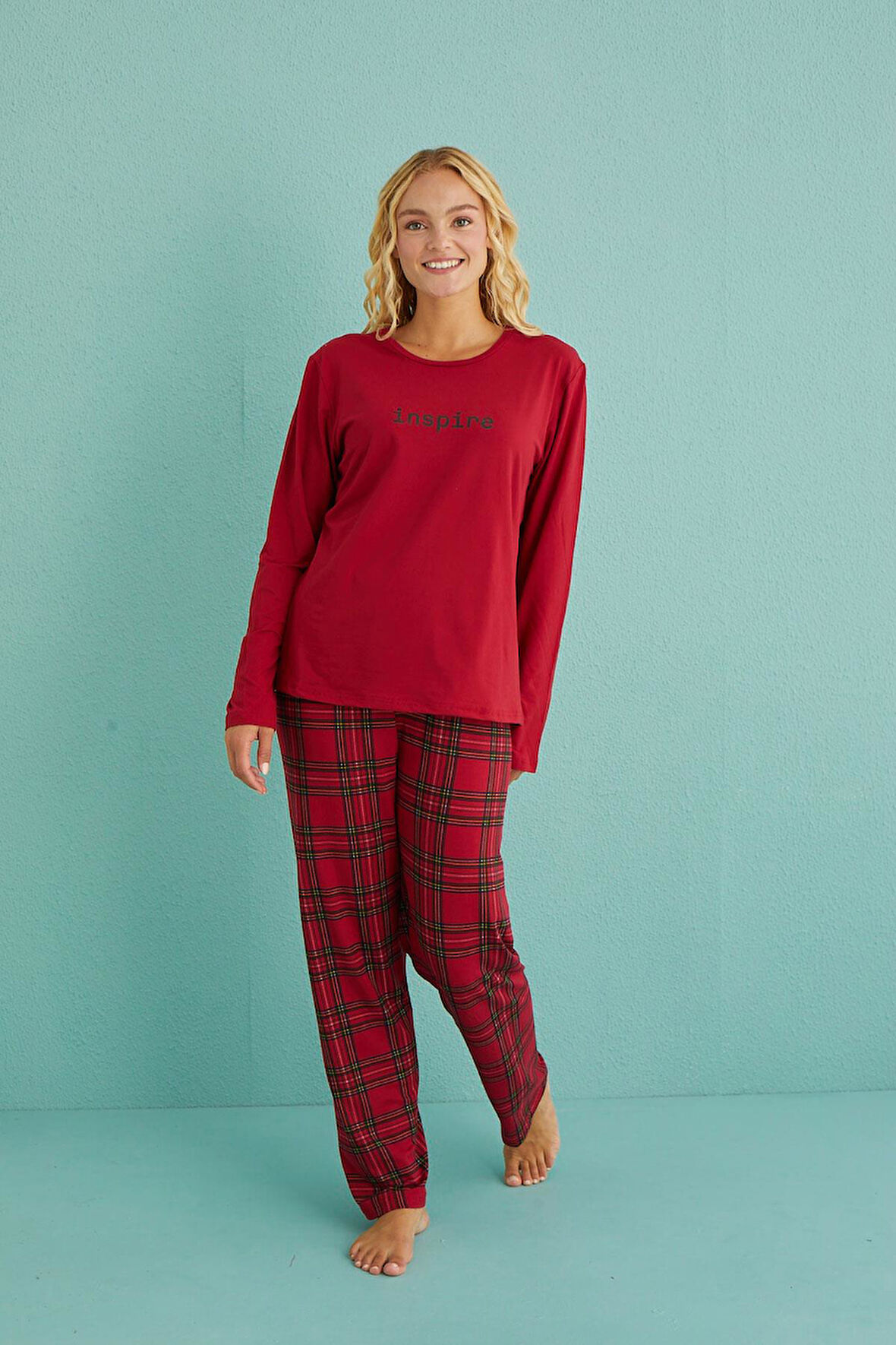 Kadın Genç Milan Bisiklet Yaka Uzun Kollu Pijama Takımı | 50902-47