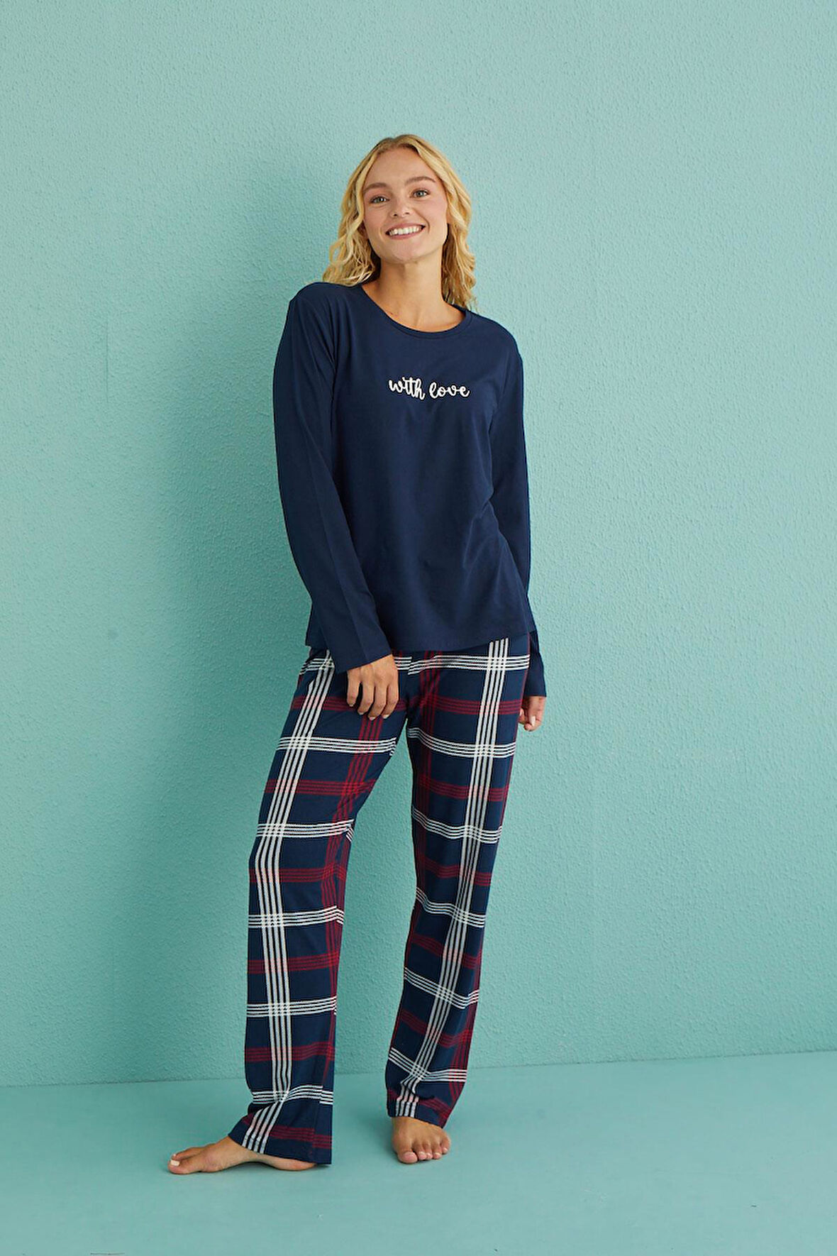 Kadın Genç Milan Bisiklet Yaka Uzun Kollu Pijama Takımı | 50902-56