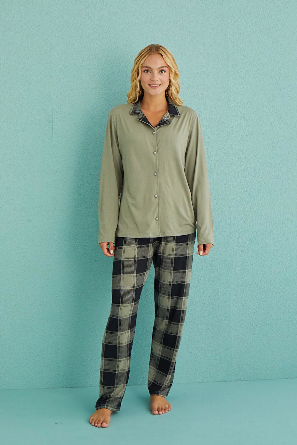 Kadın Genç Milan Önden Düğmeli Uzun Kollu Pijama Takımı | 50901-27