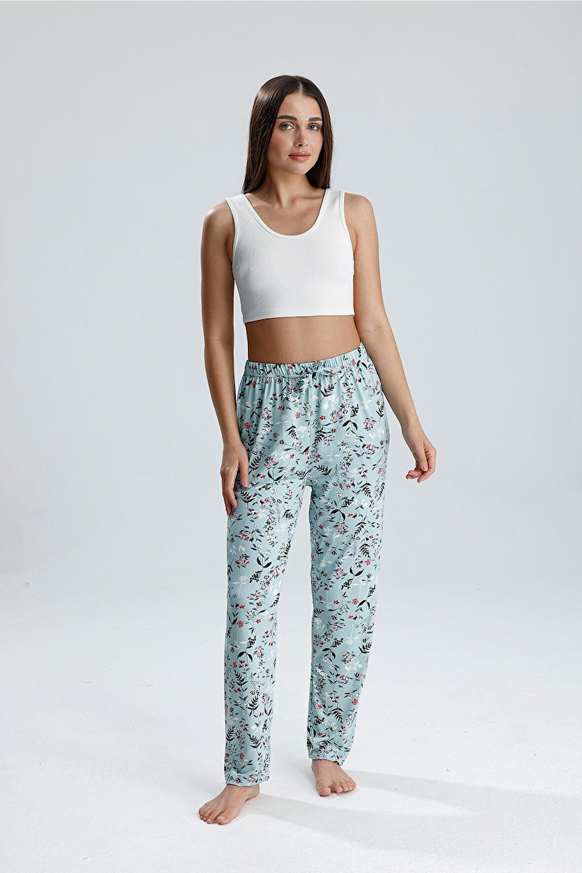 Kadın Çiçek Desenli Uzun Pijama Pantolon | Yeşil