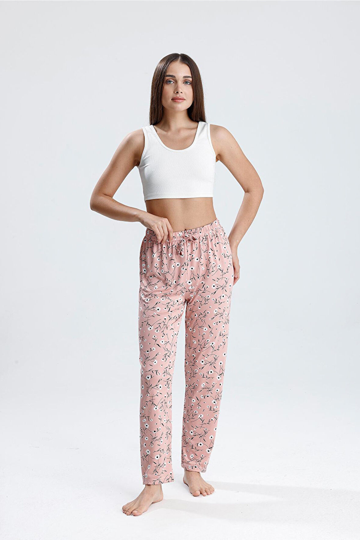 Kadın Çiçek Desenli Uzun Pijama Pantolon  | Pembe