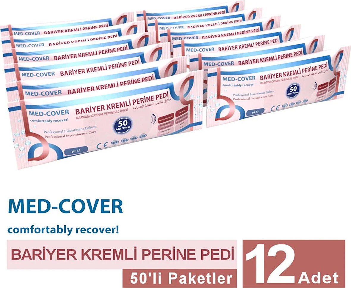 MED-COVER Bariyer Kremli Perine Bölgesi Temizleme Pedi/mendili 50'li - 12 Adet