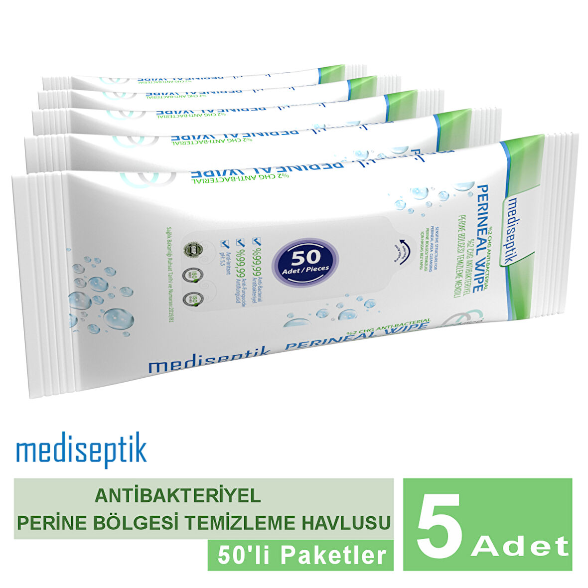 Mediseptik Antibakteriyel Perine Bölgesi Temizleme Havlusu 50 li x 5 adet