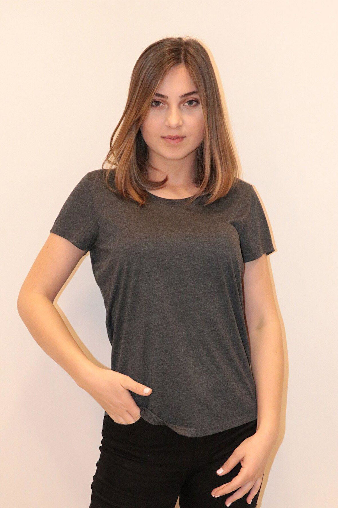 Rich Kadın Bisiklet Yaka T-shirt %100 Pamuk Tişört