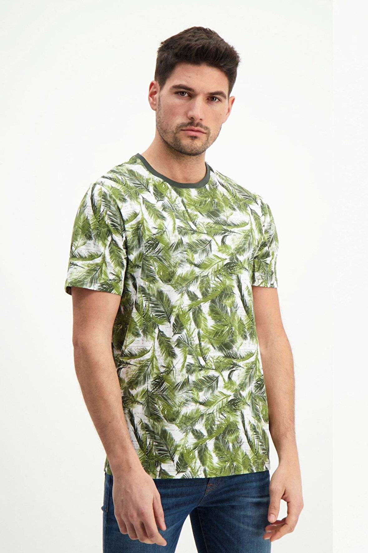 Desenli Erkek Bisiklet Yaka T-shirt %100 Pamuk Tişört